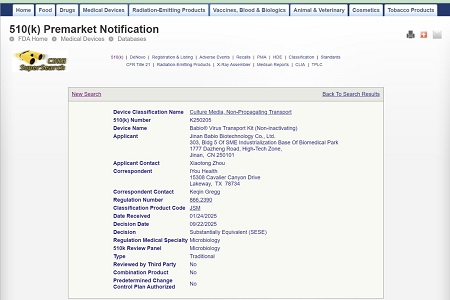 BABIO sichert sich die 510(k)-Zulassung der US-amerikanischen FDA für sein Virus-Transport-Kit (nicht inaktivierend)